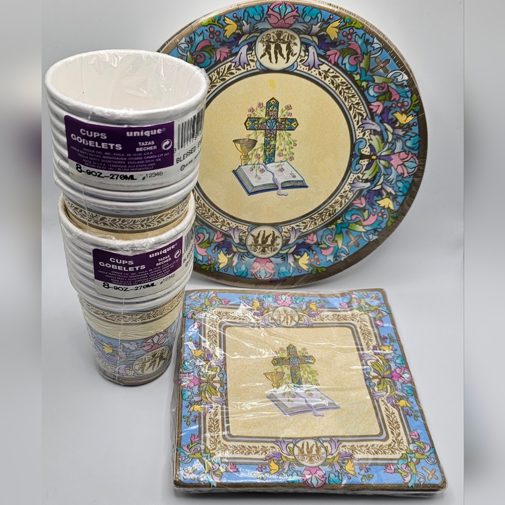 Blessed Events Religious Themed Party Set with Plates, Cups, and Napkins